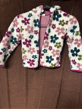 Cabela's White Sherpa Floral Jacket with Pink, Green & Blue Flowers